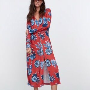 Zara Vibrant Red and Blue Floral Dress